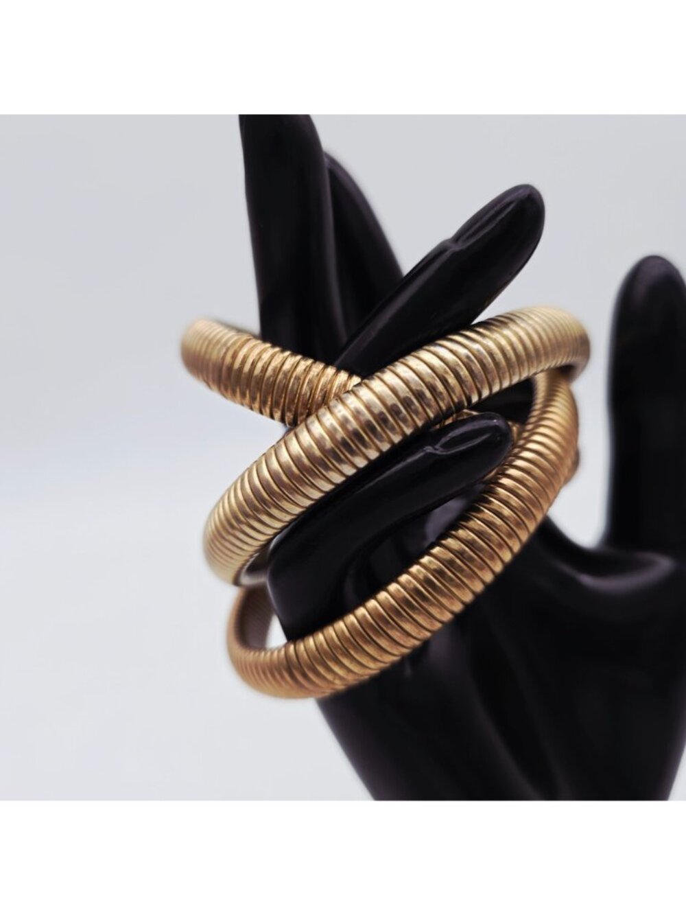 Gold-Tone 3 Coil Wrap Bracelet Retro Style Adjustable Vintage Look - Picture 4 of 6